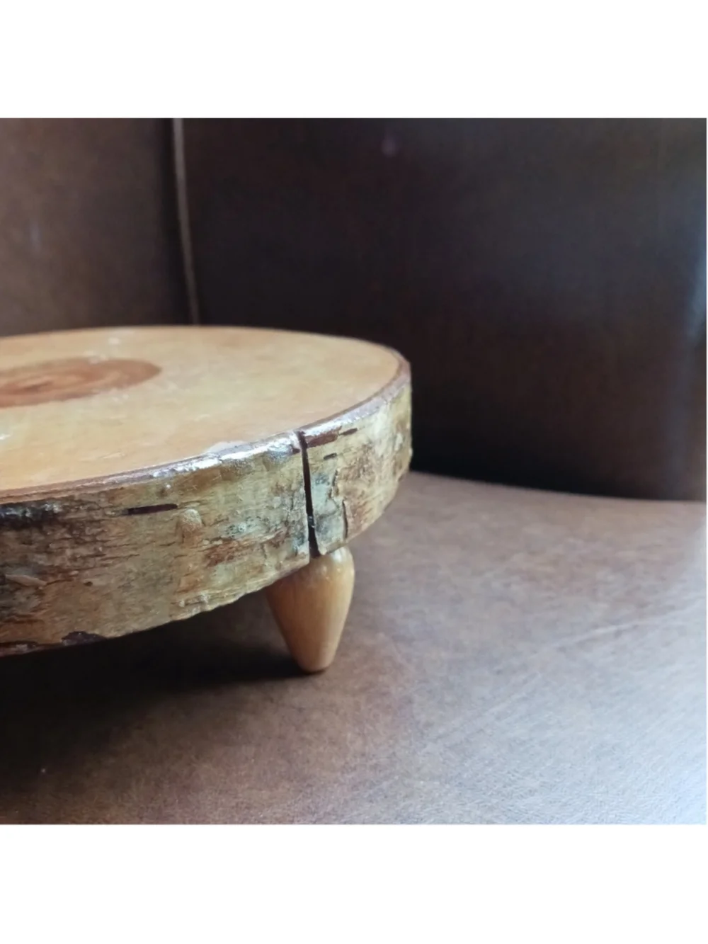 VTG Birch Slab Charcuterie Pedestal Shellac Handmade Folk Art Primitive